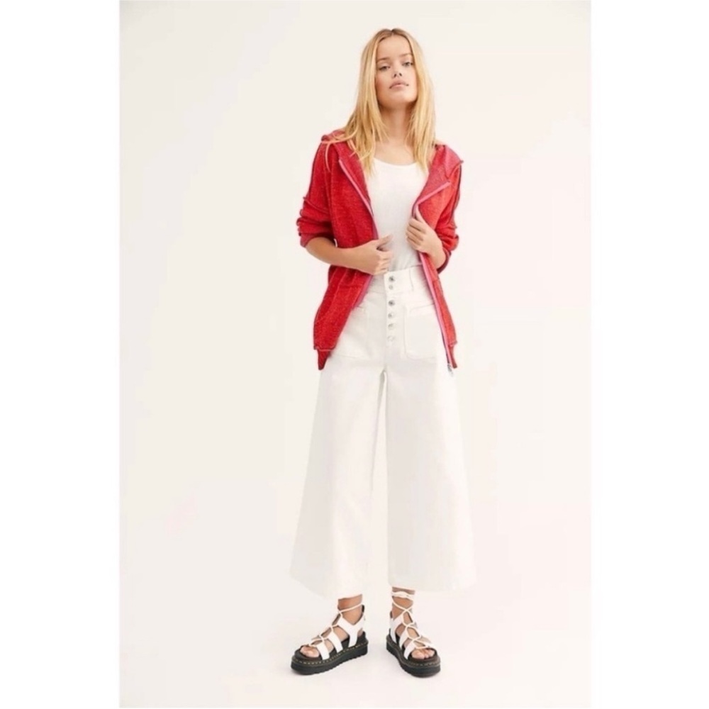 Free People Knit Zip Up Hoodie Red Pink Marled Size Medium - Picture 2 of 9